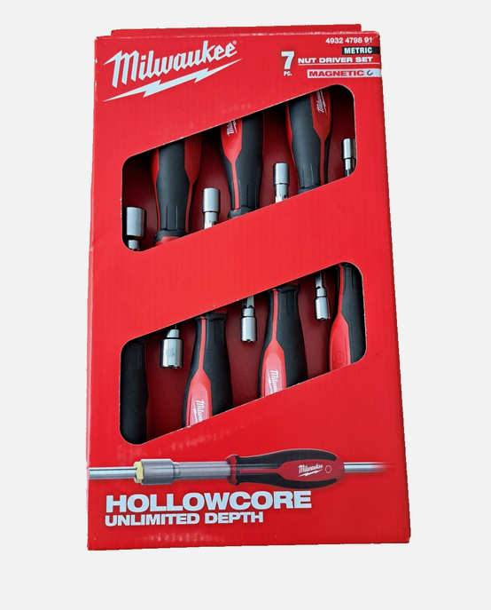 Milwaukee Steckschlüssel Sortiment Set 7 teilig mit Durchgangsloch Größe 5-13mm