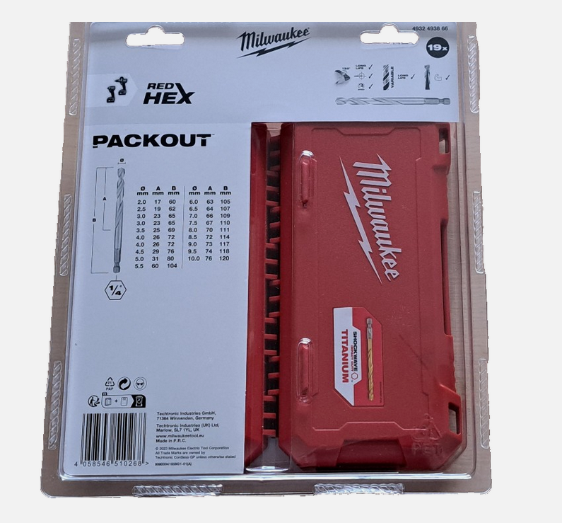 1/4" Milwaukee Bohrer Bohrersortiment HSS-G Titanium Metallbohrer 19-teilig Box